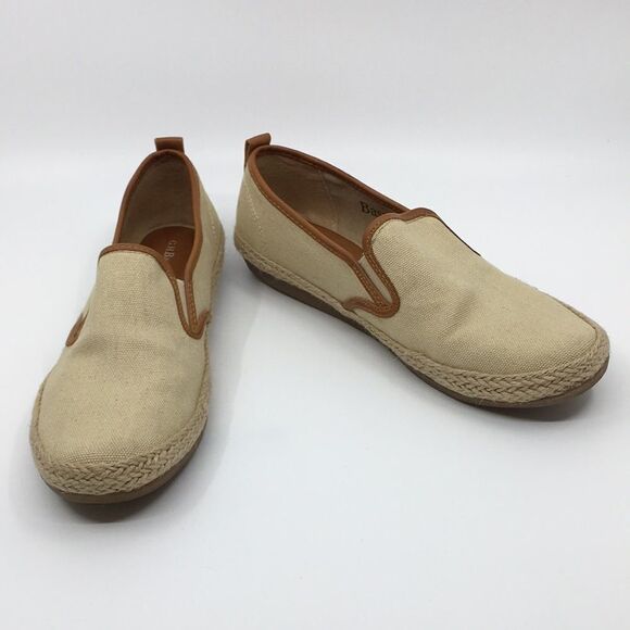 Bass Sage canvas slip on shoes loafers tan / cream with leather trim Size 5.5 M - Picture 2 of 14